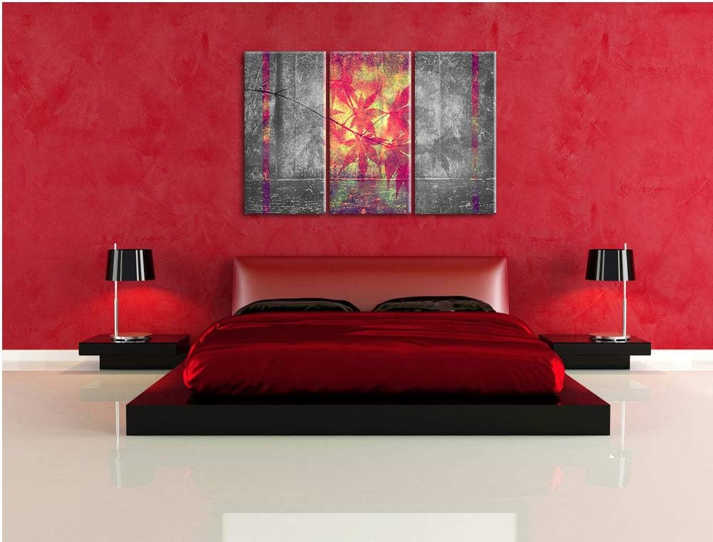 pinke Ahornblätter über Wasser schwarz/weiss 3-Teiler Leinwandbild 120x80 Bild auf Leinwand, XXL rie