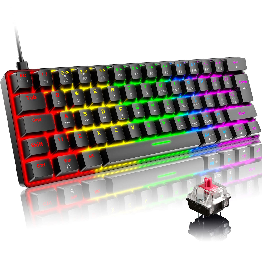 Mini 60% Gaming-Tastatur Kabelgebundene mechanische Keyboard, Kompakte Tragbare 62 Tasten, UK-Layout