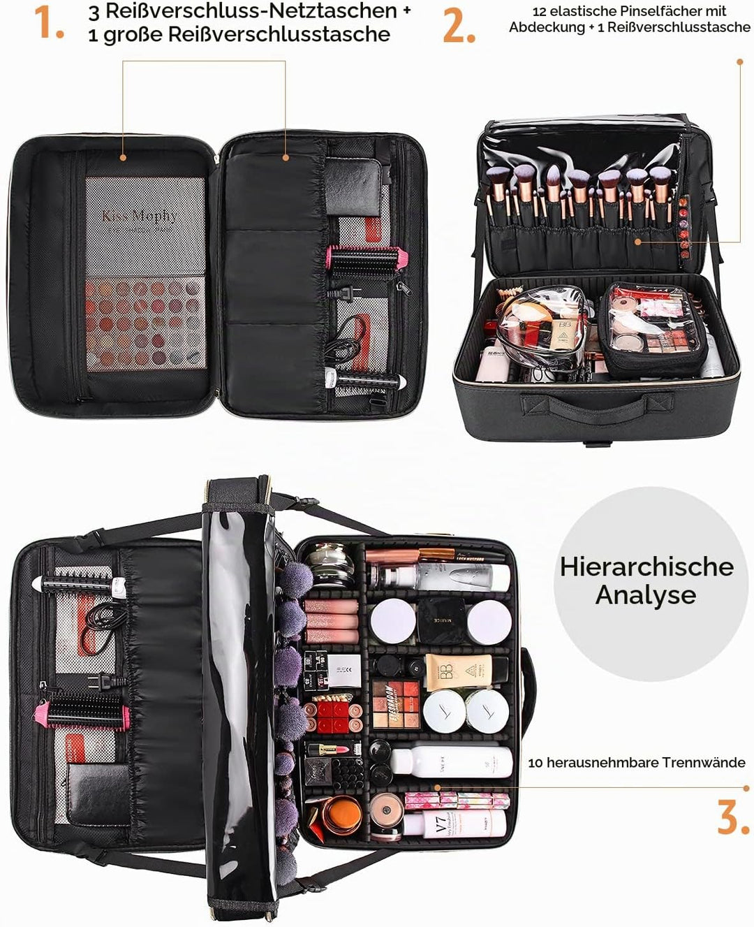 Relavel Extra Grosse Makeup Tasche Leder Reise Makeup Zug Tasche Professionelle Makeup Künstler-Tasc