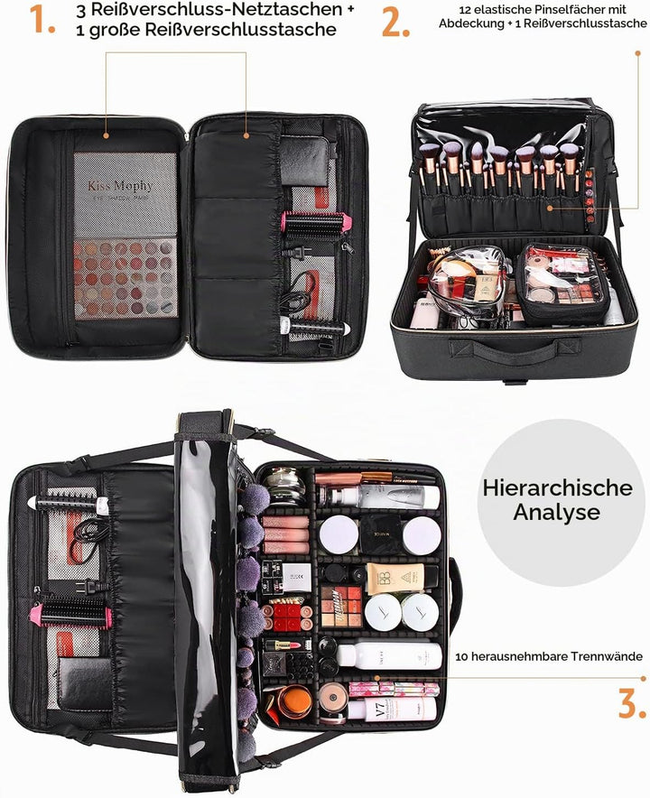 Relavel Extra Grosse Makeup Tasche Leder Reise Makeup Zug Tasche Professionelle Makeup Künstler-Tasc