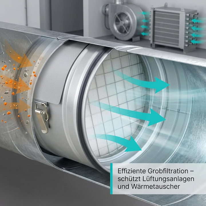 Easy Act Grobstaubfilter rund Ø 200 mm für Zuluft, Rohrfilter aus verzinktem Stahl zur Grobpartikel-