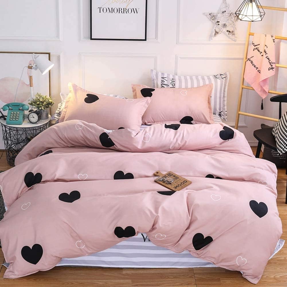 Loussiesd Herzen Rosa Bettwäsche 155x220 Mädchen Frauen Teenager Bettbezug Set Streifen Reversibel B