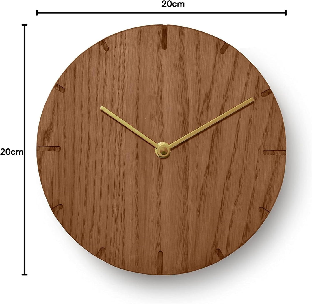 Natuhr Wanduhr Eiche rustikal Holz Solide 20 cm Mini Massivholz, geräuscharmes U.T.S. Uhrwerk (Räuch