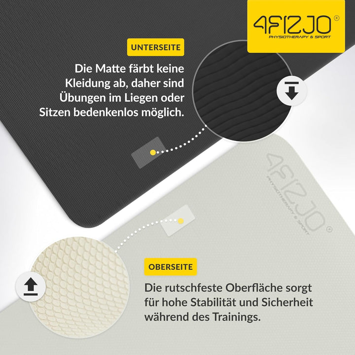 4FIZJO Fitnessmatte mit Tragegurt, Abmessungen 180x60cm, TPE-Kautschuk, Rutschfest, Komfort, In &amp; Ou