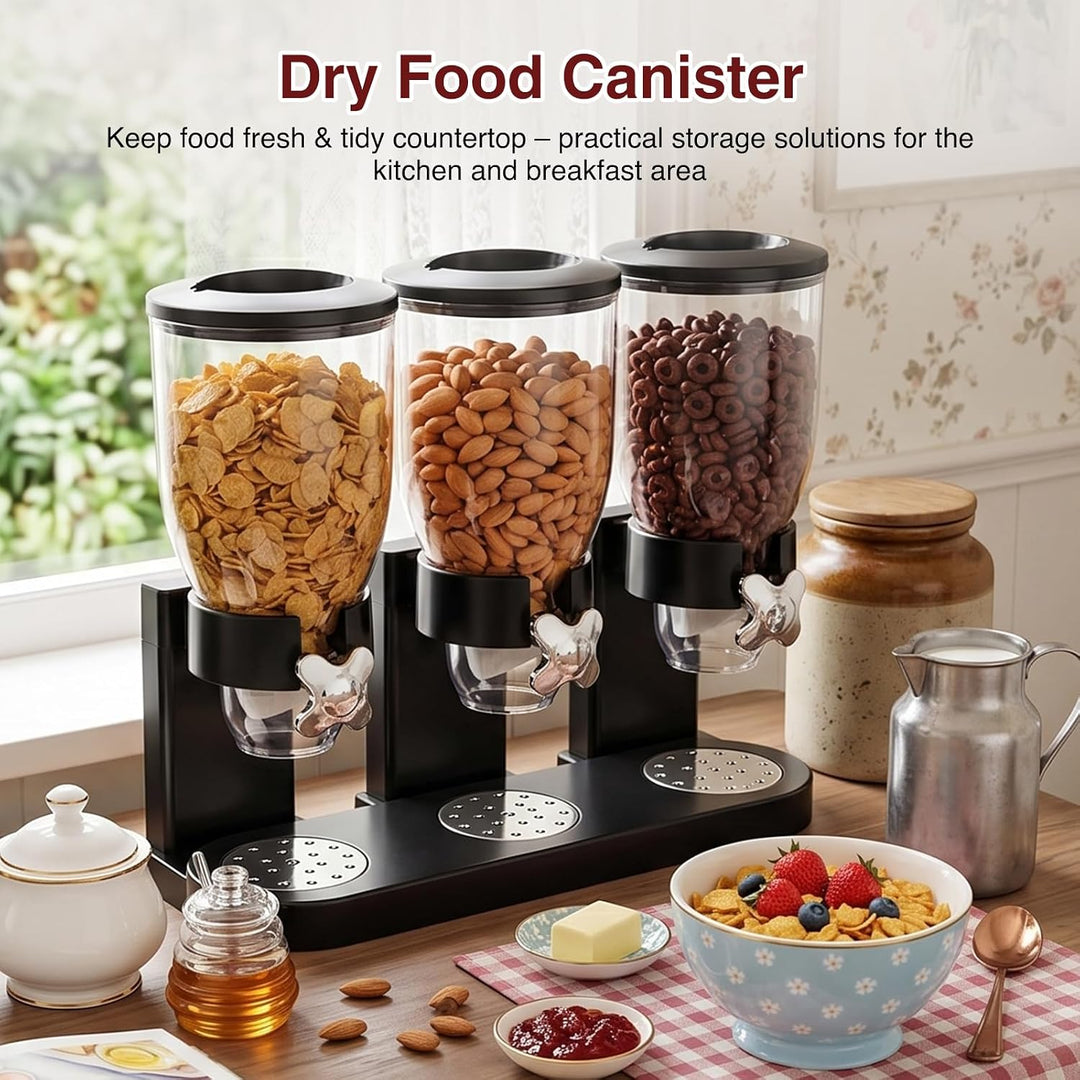 Cereal Dispenser Countertop 2L, Dreifacher Müslispender, Luftdichte Vorratsdosen mit Drehverschluss,