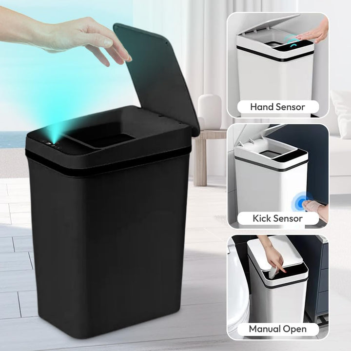 Mülleimer Bad 12L Sensor Kosmetikeimer Schwarz - Mülleimer mit Sensor Technologie, Touchless & Wasse