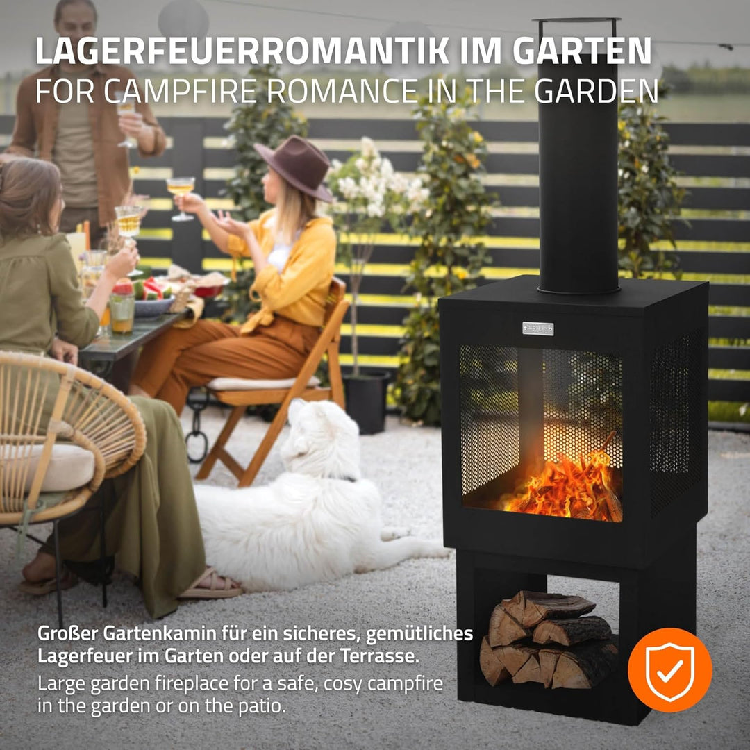 ML-Design Gartenkamin mit Schornstein 128x40 cm eckig, Stahl, Outdoor Gartenofen, Terrassenofen mit