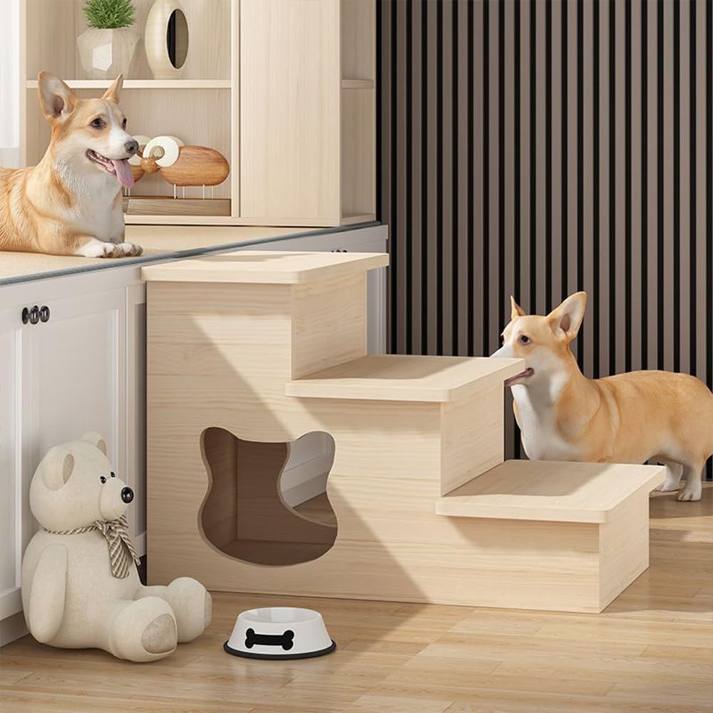 Hundetreppe,katzentreppe mit Höhle,Haustiertreppe aus Holz,hundetreppe 60cm hoch für kleine Hunde, f