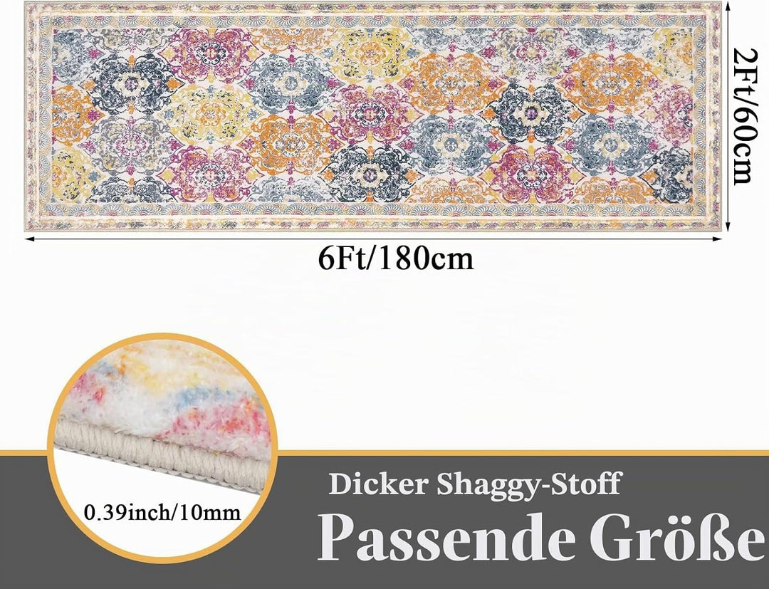 Enyhom Klassisch Teppich Läufer Flur 60 x 180 cm, Flauschig Weich Langer Läufer, Waschbar Kurzflor K
