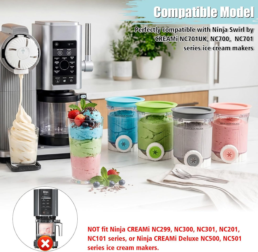 GFTIME 4 Stück Eisbehälter für Ninja Swirl by CREAMi NC700 NC701 NC701EU/NC701UK, 480 ml Behälter mi