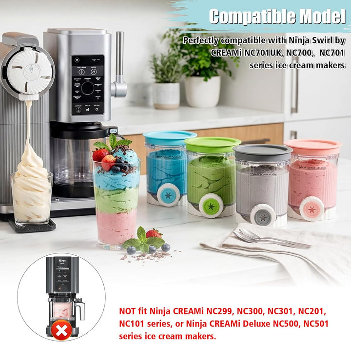 GFTIME 4 Stück Eisbehälter für Ninja Swirl by CREAMi NC700 NC701 NC701EU/NC701UK, 480 ml Behälter mi