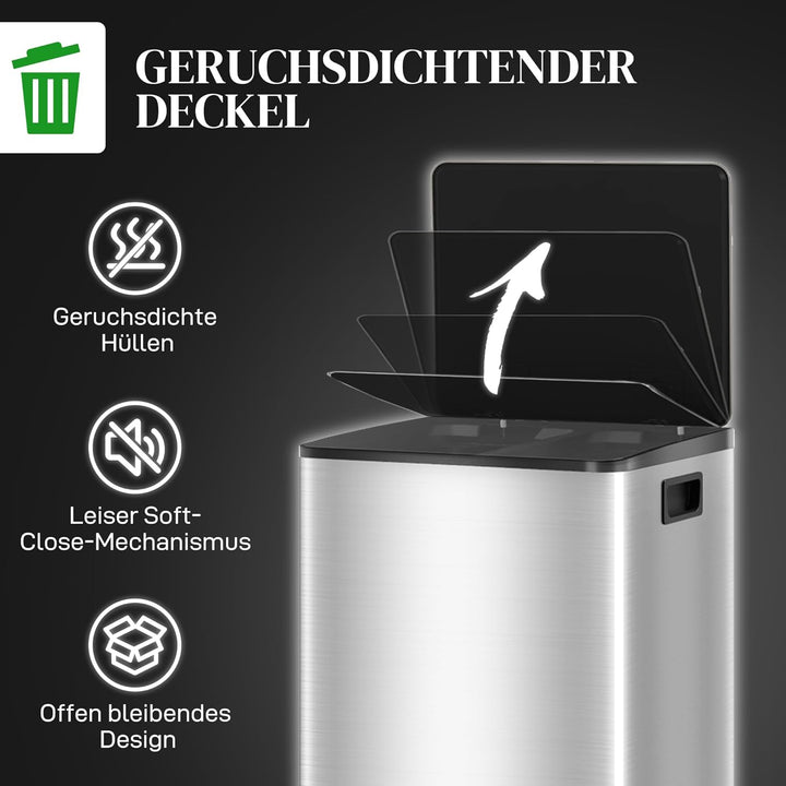 HOMCOM Mülleimer Küche 2x20 L Treteimer mit Softclose-Deckel Pedal Fingerabdruckfreie Edelstahl Müll