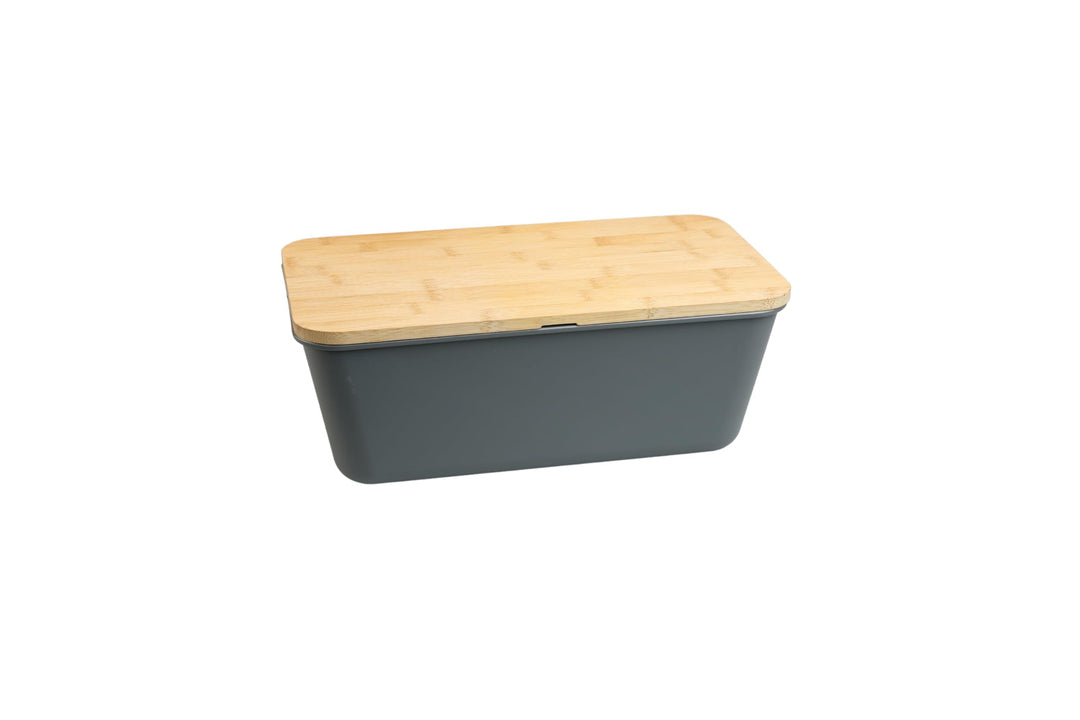 MOON HOME Brotkasten - Airlock Grey, mit vielseitigem Deckel aus Bambus/Holz als Brotschneidebrett,