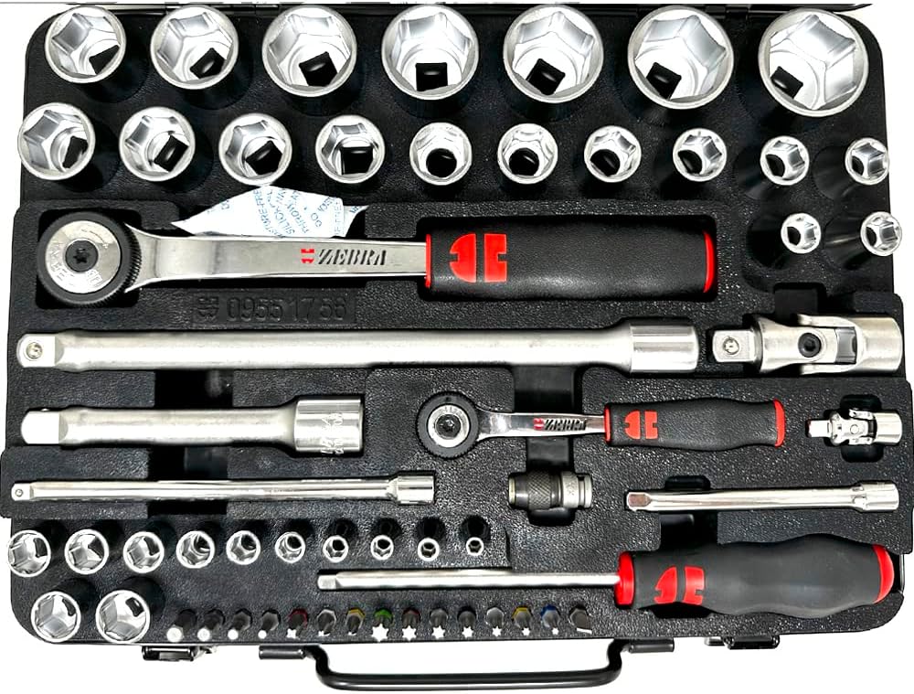 Würth Zebra Steckschlüssel 1/4 + 1/2 Zoll Sortiment 6-kant 56 Teile in Metallkassette Single, Single