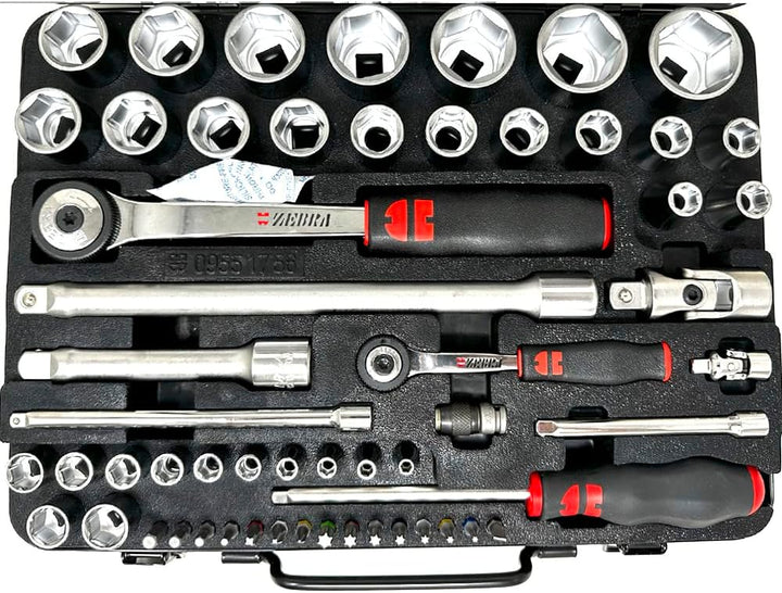 Würth Zebra Steckschlüssel 1/4 + 1/2 Zoll Sortiment 6-kant 56 Teile in Metallkassette Single, Single