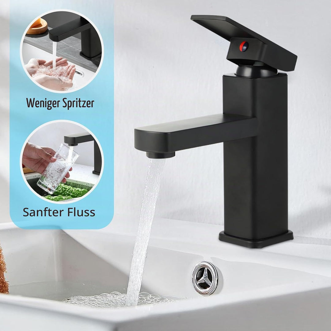 Wasserhahn Bad - Wasserhahn Edelstahl - Eckige Mischbatterie, Armatur Badezimmer, kalt/warm verstell