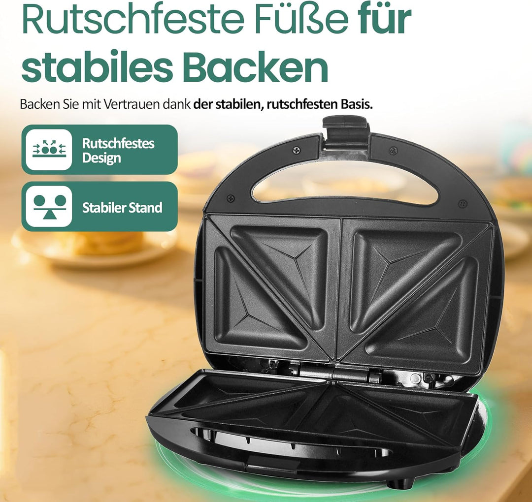 Emerio Doppel Sandwich Maker, BPA frei, klassische Form für dreieckiges Sandwich, leicht zu reinigen