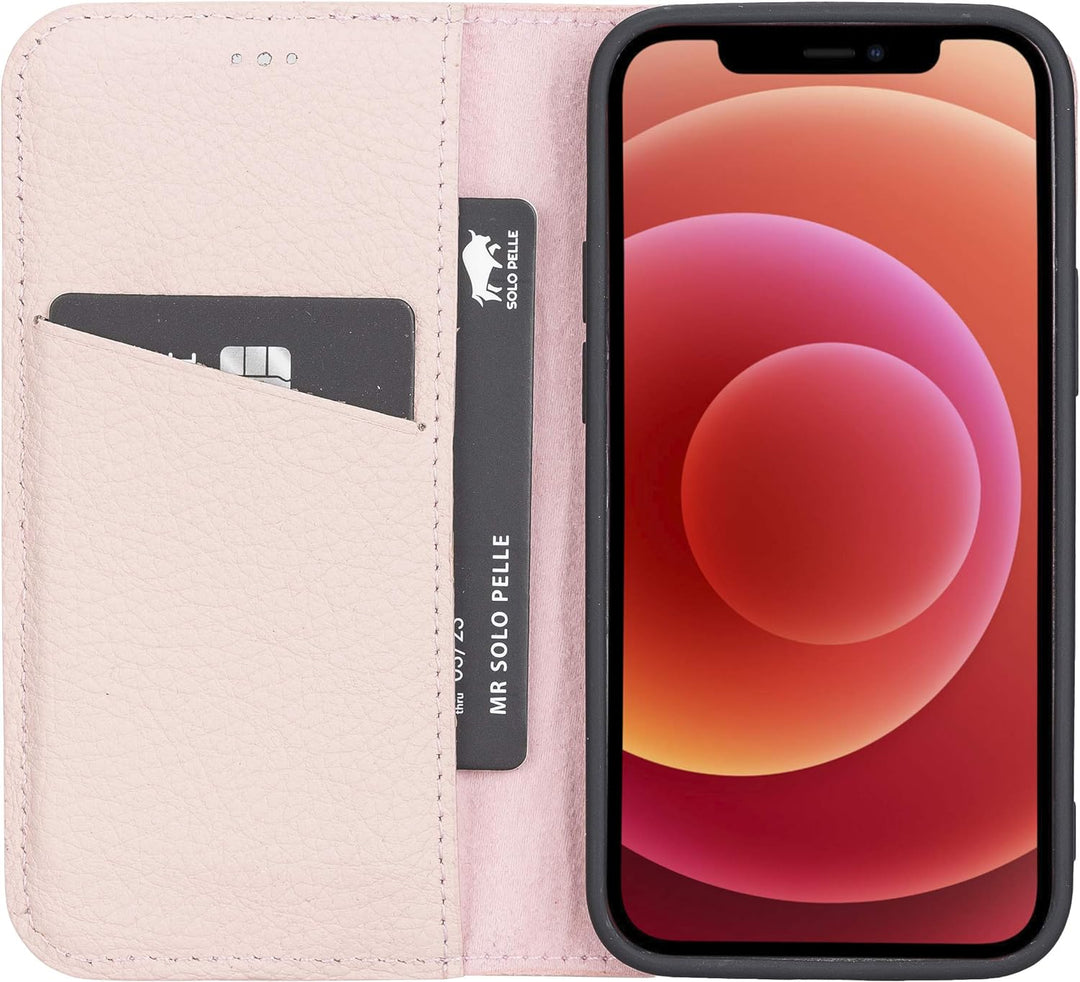 Solo Pelle aufklappbare Lederhülle kompatibel für iPhone 12 Mini in 5.4 Zoll inkl. 1 Kartenfach für