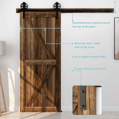 243cm/8FT Schiebetürbeschlag Set Schiebetürsystem Zubehörteil für Schiebetüren Innentüren, Schwarz/S
