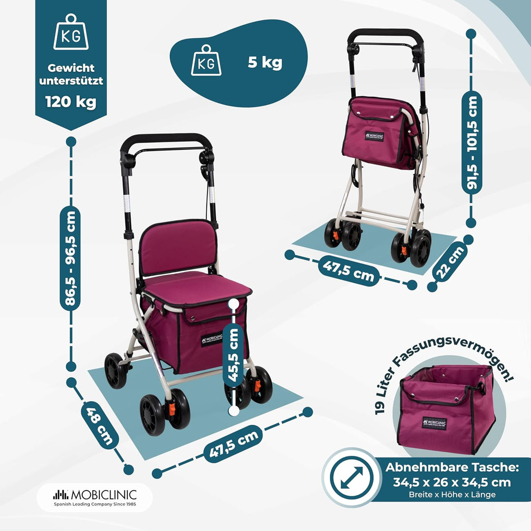 Mobiclinic®, Rollator, Mit grosser einkaufstasche und sitz, 21 l, Faltbar leicht, Einkaufswagen, Dop