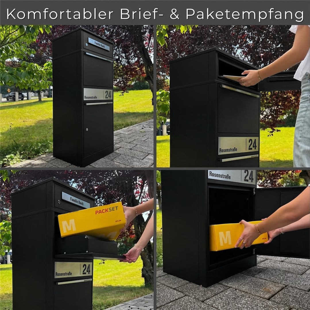 Metzler Paketbox mit 1 Briefkasten – Einzel-Briefkasten mit Paketfach & Namensgravur, personalisiert
