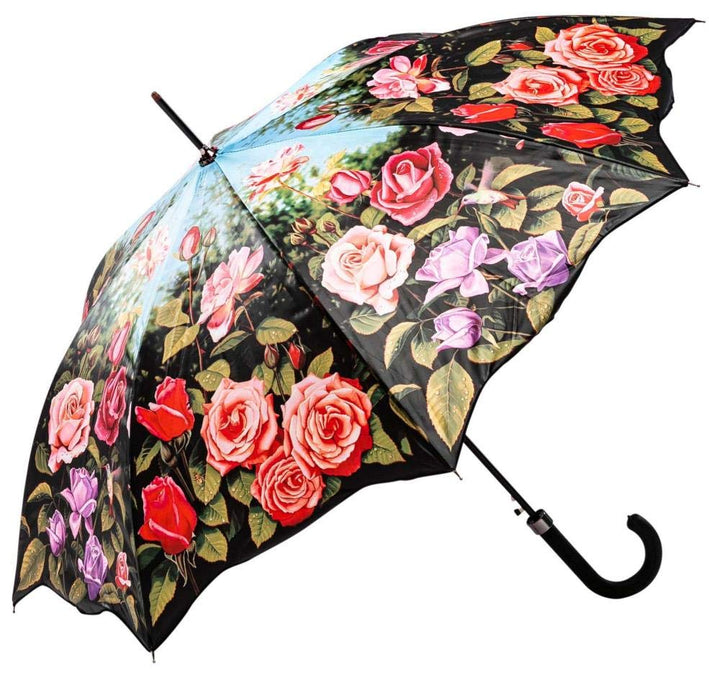 LUCKYWEATHER Regenschirm Stockschirm Damen Motiv Rosengarten Auf-Automatik I Stockregenschirm gross