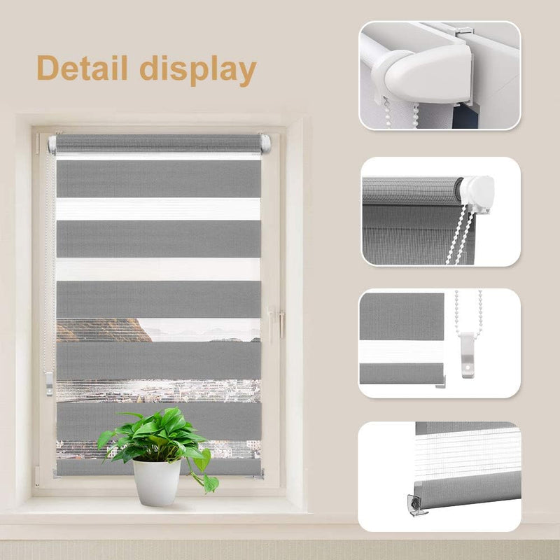 OBdeco Doppelrollo Duo Rollo Klemmfix ohne Bohren B80cm x H150cm(Stoffbreite 76 cm) Grau für Fenster