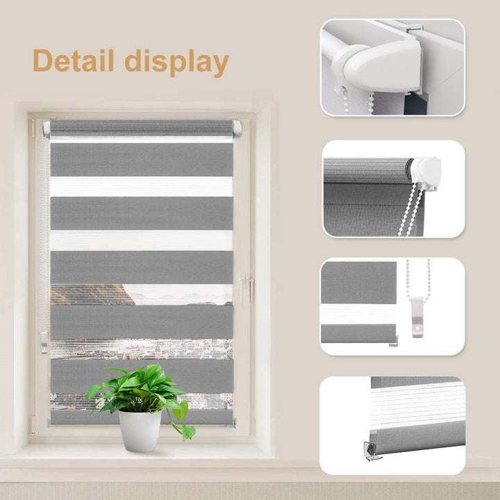 OBdeco Doppelrollo Duo Rollo Klemmfix ohne Bohren B90cm x H150cm(Stoffbreite 86 cm) Grau für Fenster