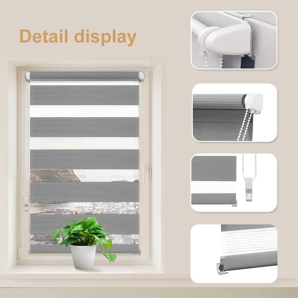 OBdeco Doppelrollo Duo Rollo Klemmfix ohne Bohren B95cm x H150cm(Stoffbreite 91 cm) Grau für Türen u