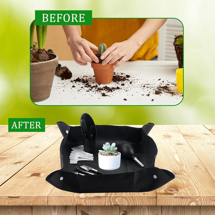 28 Stück Gartenwerkzeug Set,Mini Pflanzen Werkzeug Set,50x50cm wasserdichte Gartenmatte Pflanzmatte,