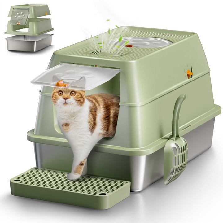 Edelstahl Katzenklo mit Deckel, Grosse XXL Katzentoilette aus Edelstahl, Geschlossen Katzentoiletten