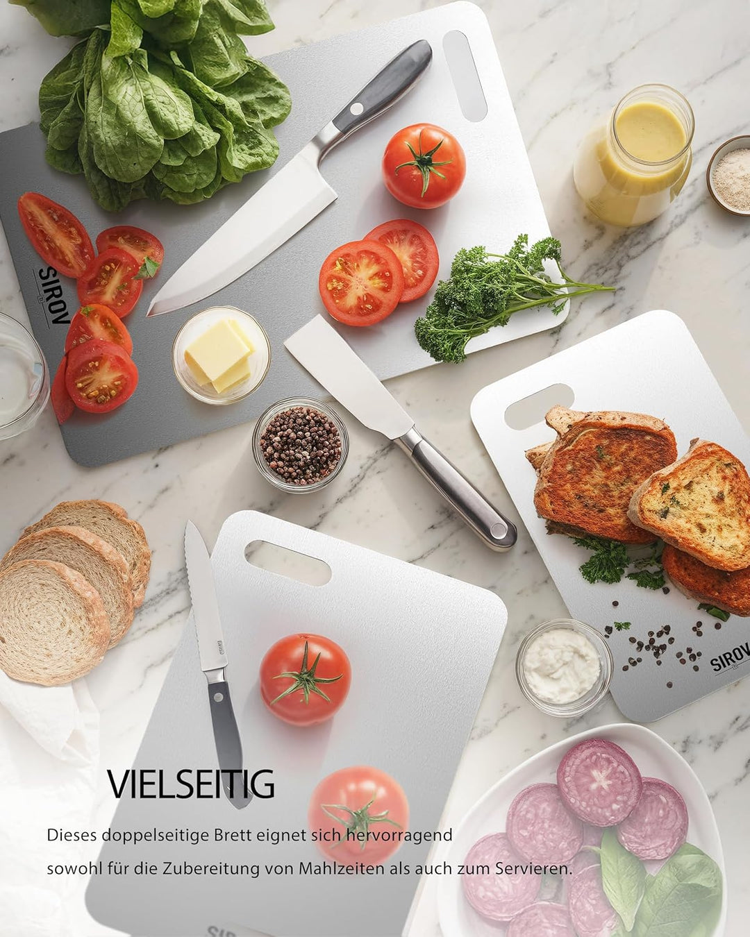 Titan Schneidebrett 3er Set, 100% reines Titan, lebensmittelecht, BPA-frei, hitzebeständig und langl