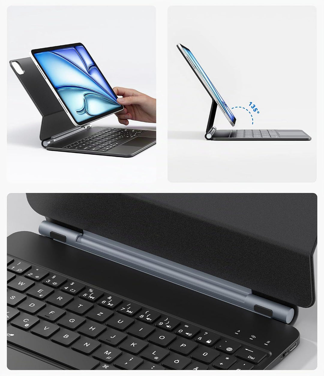 Earto iPad Air 5 Hülle mit Tastatur, Magic Style Keyboard iPad Pro 11 (4/3/2/1Gen), Freischwebende D