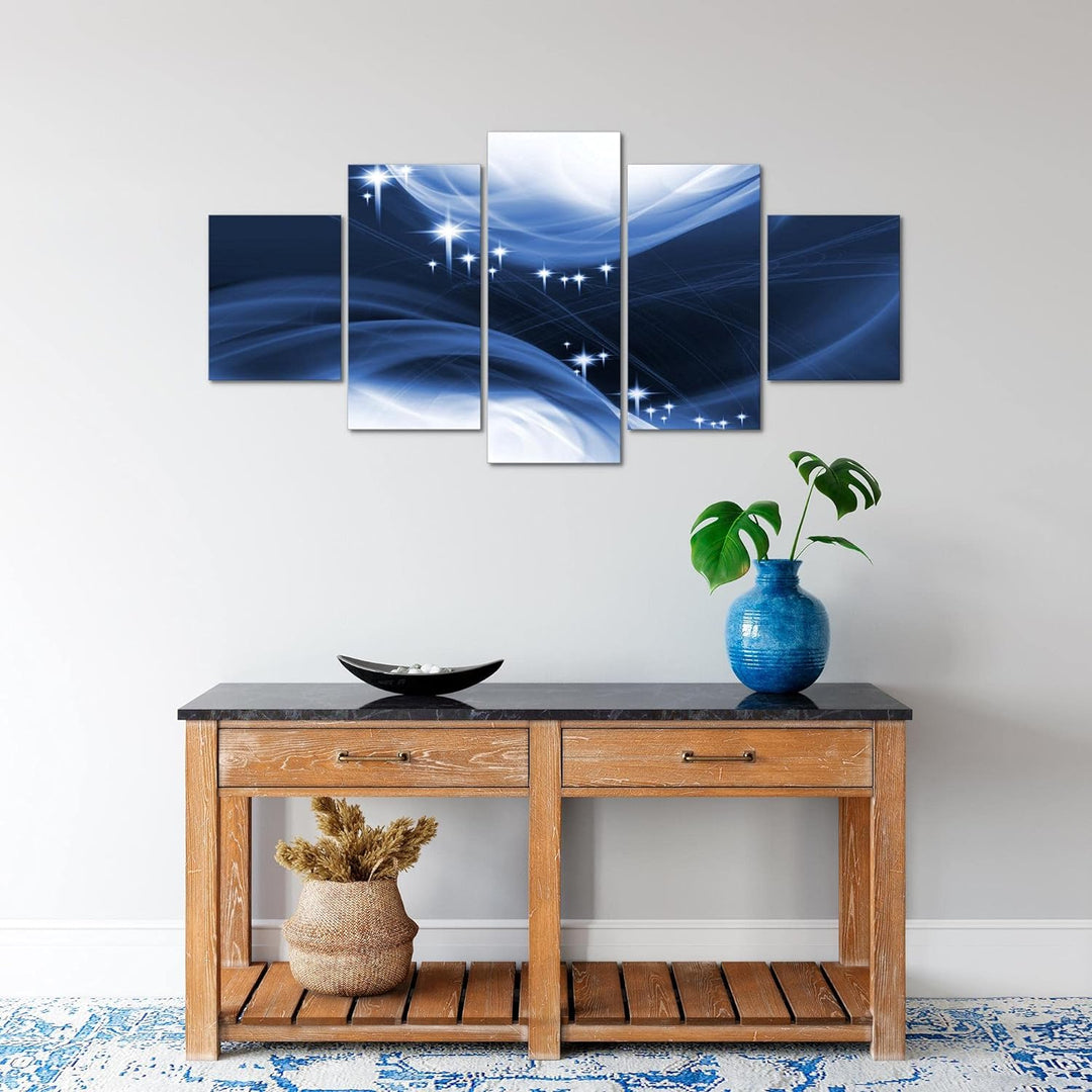 Runa Art Wandbilder Abstrakt 5 Teilig Bild auf Vlies Leinwand Deko Wohnzimmer Schlafzimmer Sterne Bl