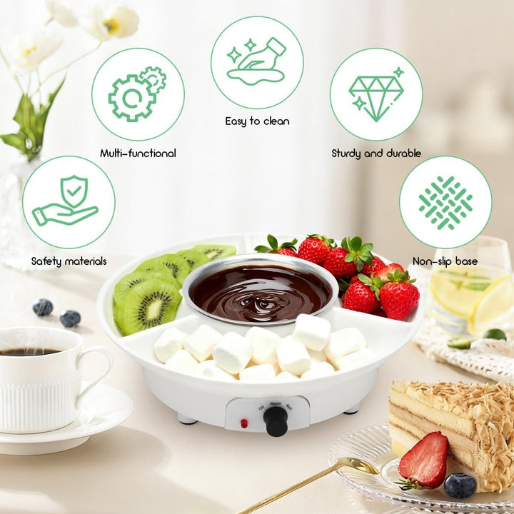 Schokoladen Fondue Set, 260ml Elektrisches Schokoladen mit 2 Temperaturstufen, Abnehmbare Servierpla