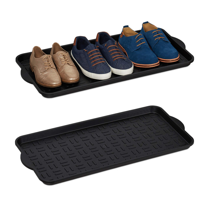Relaxdays 4 x XL Schuhablage im Set, Abtropfschale mit erhöhtem Rand, für 3-4 Paare, Kunststoff, BxT