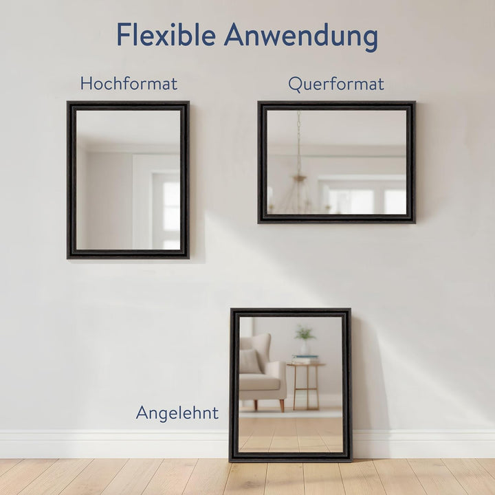 WANDStyle Spiegel Barock und Antik I Aussenmass: 60x80cm I Farbe: Schwarz I schwarzer Wandspiegel au