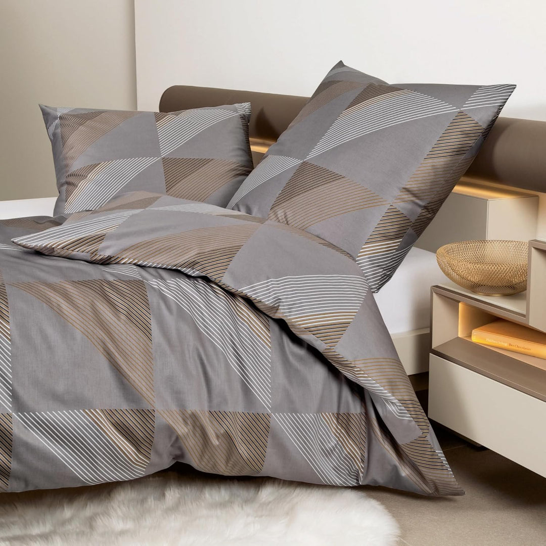 Janine Mako-Satin-Bettwäsche J.D. 135x200 cm + 80x80 cm Taupe, 135x200 cm