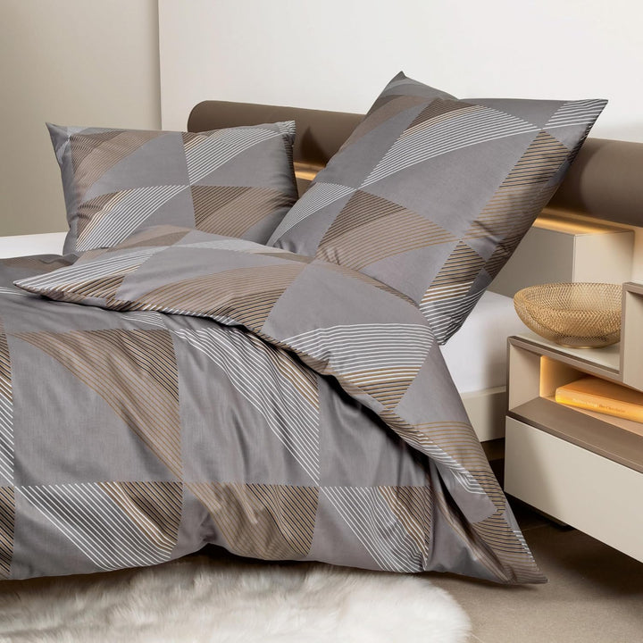 Janine Mako-Satin-Bettwäsche J.D. 135x200 cm + 80x80 cm Taupe, 135x200 cm