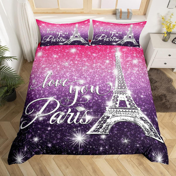 Paris Bettbezug, 220 x 240 cm, Bettwäsche-Set Eiffelturm für Kinder, Bettwäsche Sternenhimmel, für J