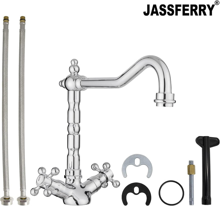 JASSFERRY Monoblock-Mischbatterie für die Küchenspüle, Vintage-Stil, schwenkbarer Auslauf, Flexibili