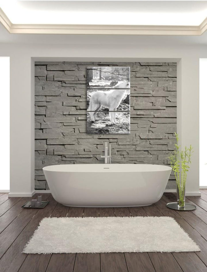 Pixxprint Heulender Wolf als Leinwandbild/Grösse: 3 Teilig (120x80) cm/Wandbild/Kunstdruck/fertig be