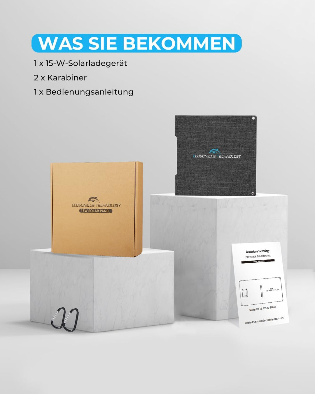 Ecosonique 15W Solar Ladegerät für Handy, IP67 Wasserdicht Faltbar Solarpanel für Handy,mit USB-A/US