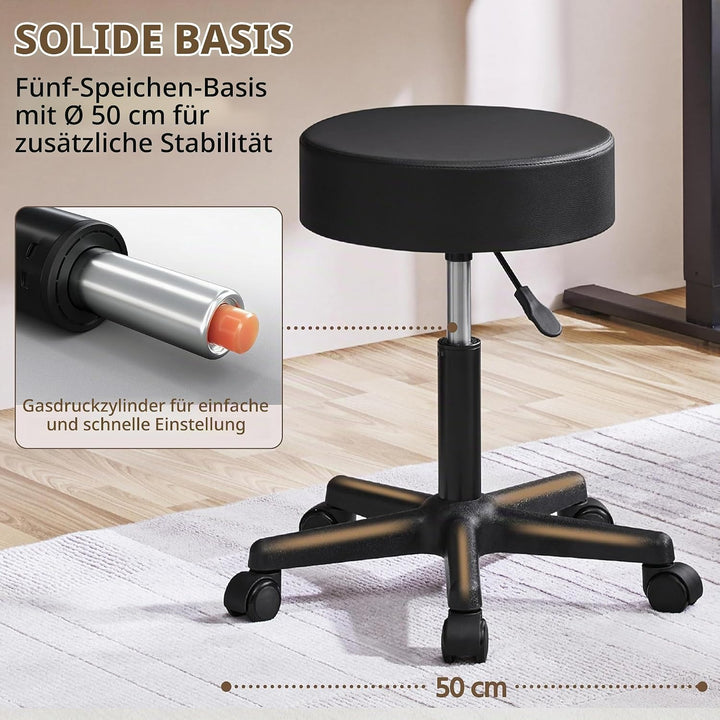 Yaheetech Rollhocker höhenverstellbar,Arbeitshocker Bürohocker 360° drehbar mit Rollen,Hocker Drehho