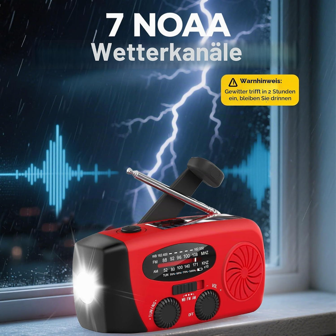 Notfallradio Kurbelradio Solarradio – Selbstbetriebenes Notfall Radio mit AM/FM-Wetterempfang, LED T