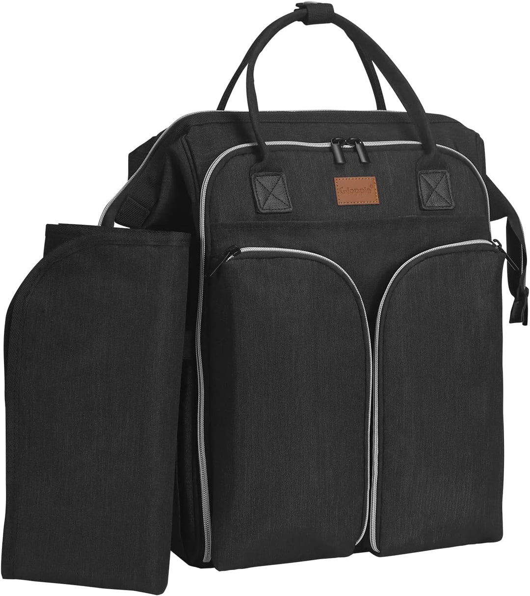 Gloppie Wickeltasche Rucksack Baby Wickelrucksack mit Tragbarer Wickelauflage und Kinderwagengurten,