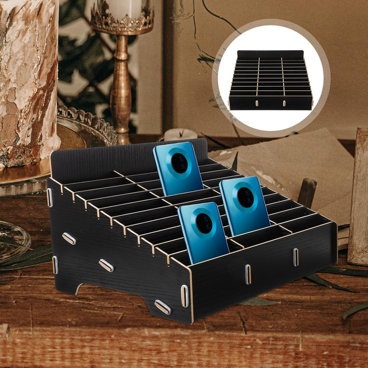 Operitacx Holz Handy Aufbewahrungsbox Mit 30 Fächern, Multi-Grid Handygarage Telefon Rechner Halter
