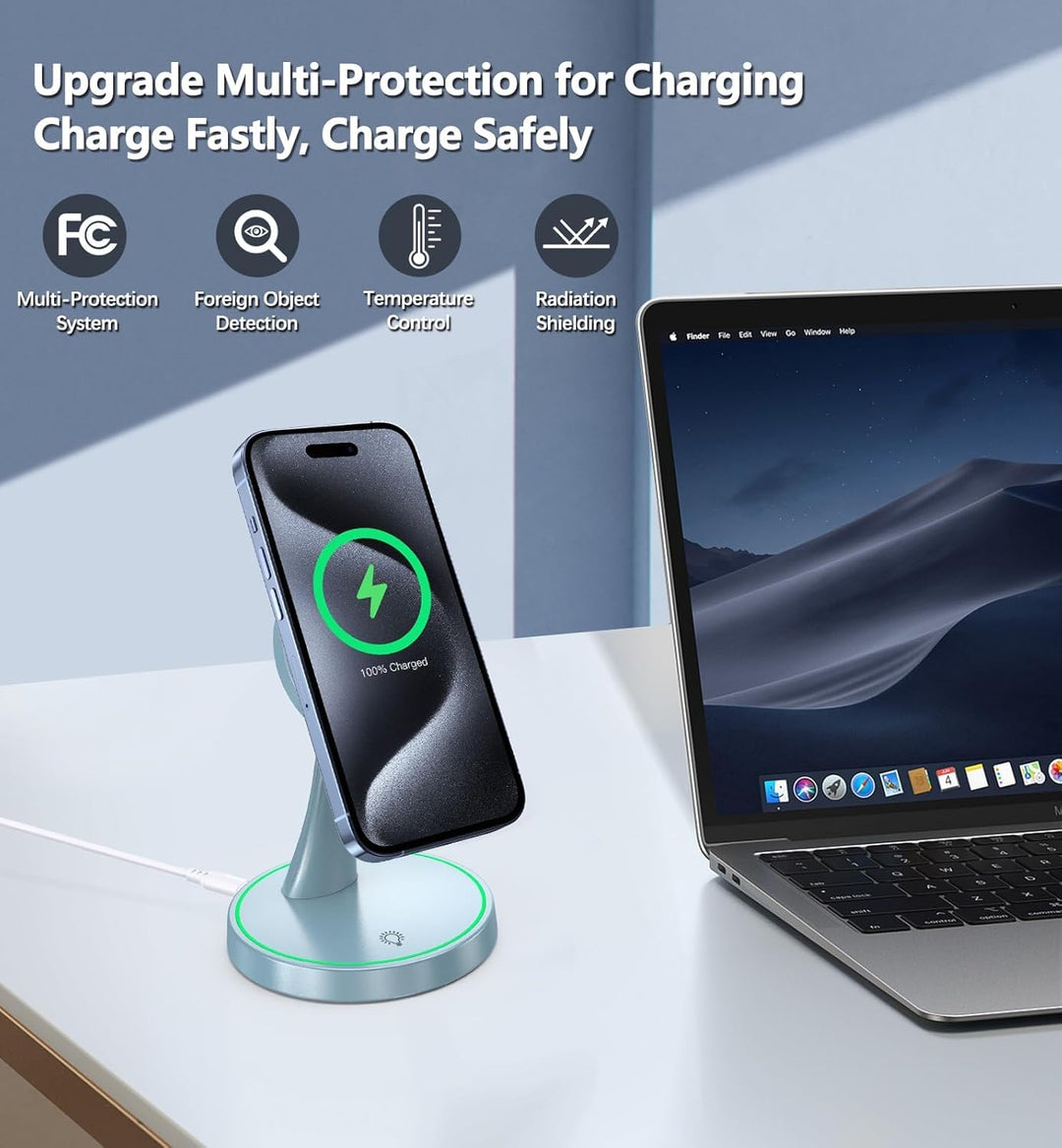 Induktive Ladestation Kompatibel mit Mag Safe Ladegerät,OANDYS 2 in 1 15W Schnelles iPhone Ladestati
