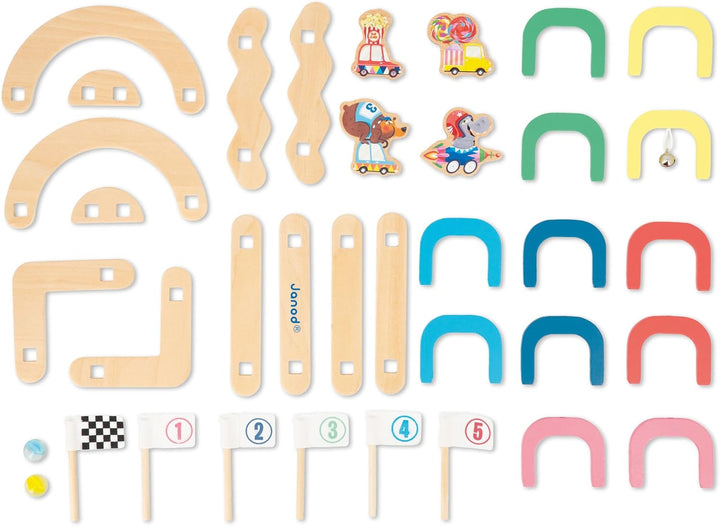 Janod - Kinder-Murmelspiel Applepop - Geschicklichkeitsspiel - 6 Passagen + 2 Murmeln + 4 Spielstein