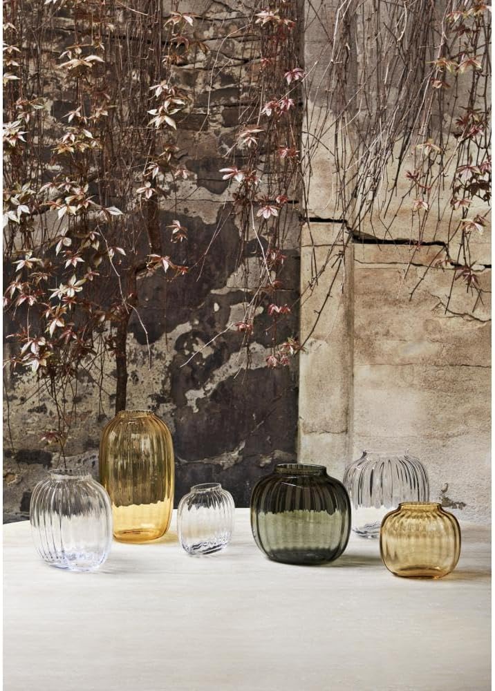 Holmegaard Ovale Vase H12.5 Primula optisches Muster mundgeblasenem Glas, gelb 12,5 cm Ambra, 12,5 c